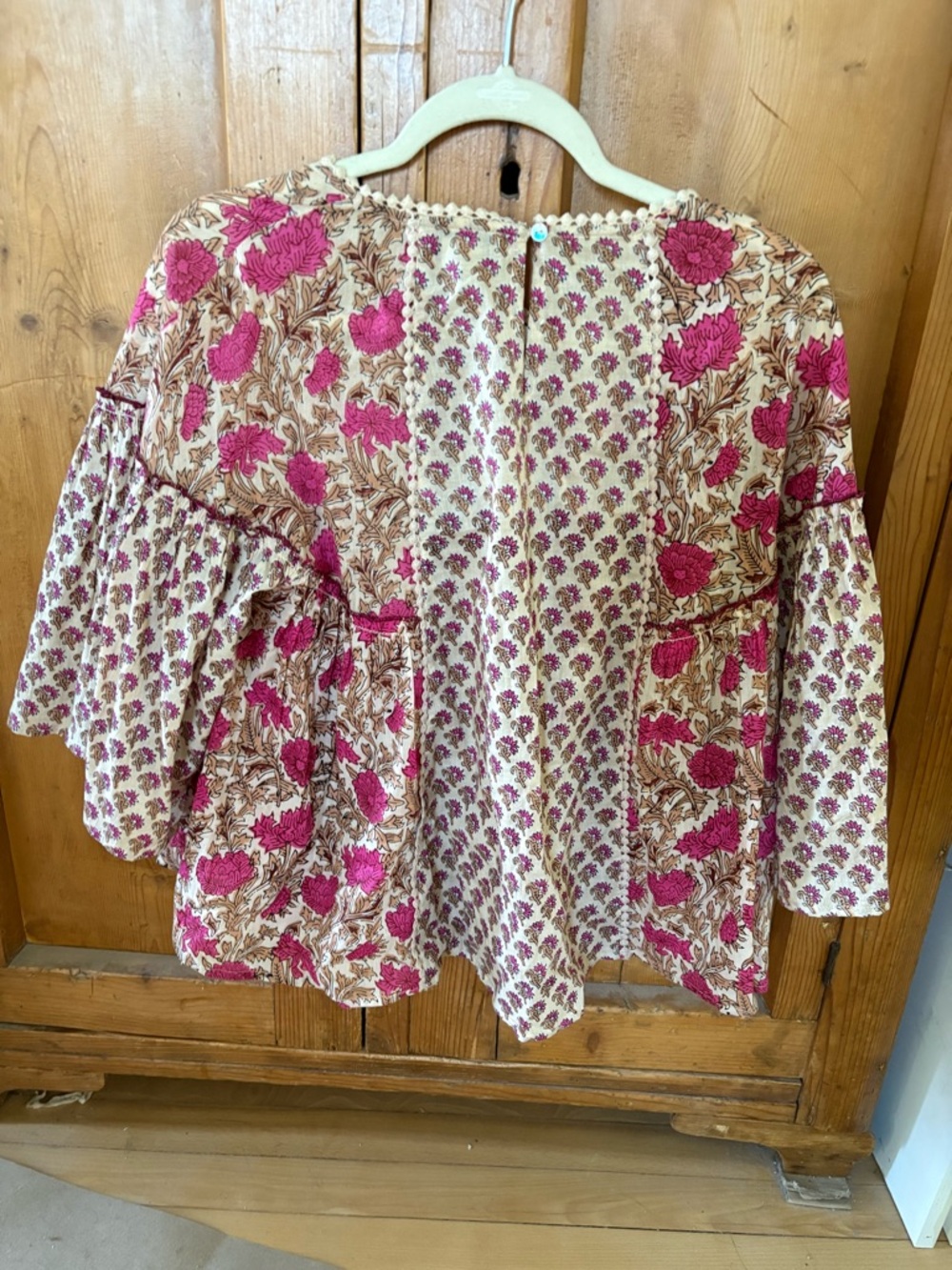 Rachel Zoe Cream and Hot Pink Floral Peasant Blouse